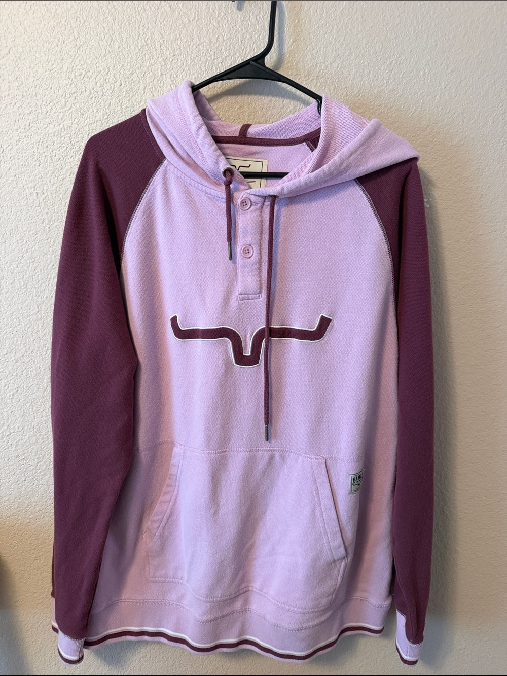 Kimes Ranch Two-Tone Hooded Crew - Lavender Body with Burgundy Sleeves